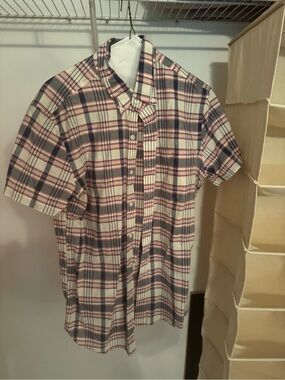 J Crew Men's Short-Sleeve Plaid Button-Down Shirt - White, Navy & Red